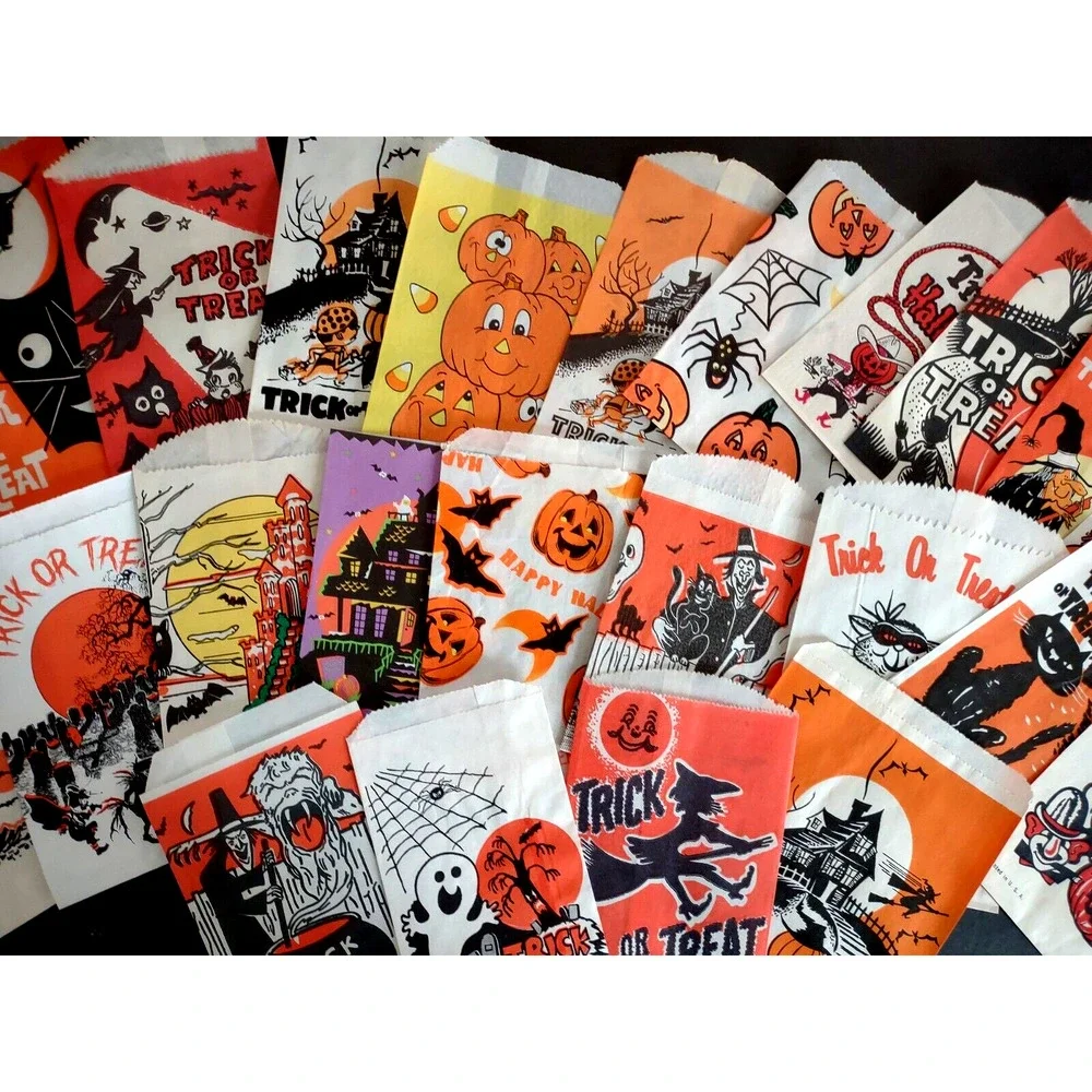 Lot Of 23 Different Vintage Halloween Candy Treat Bags Witches Black Cats Ghosts